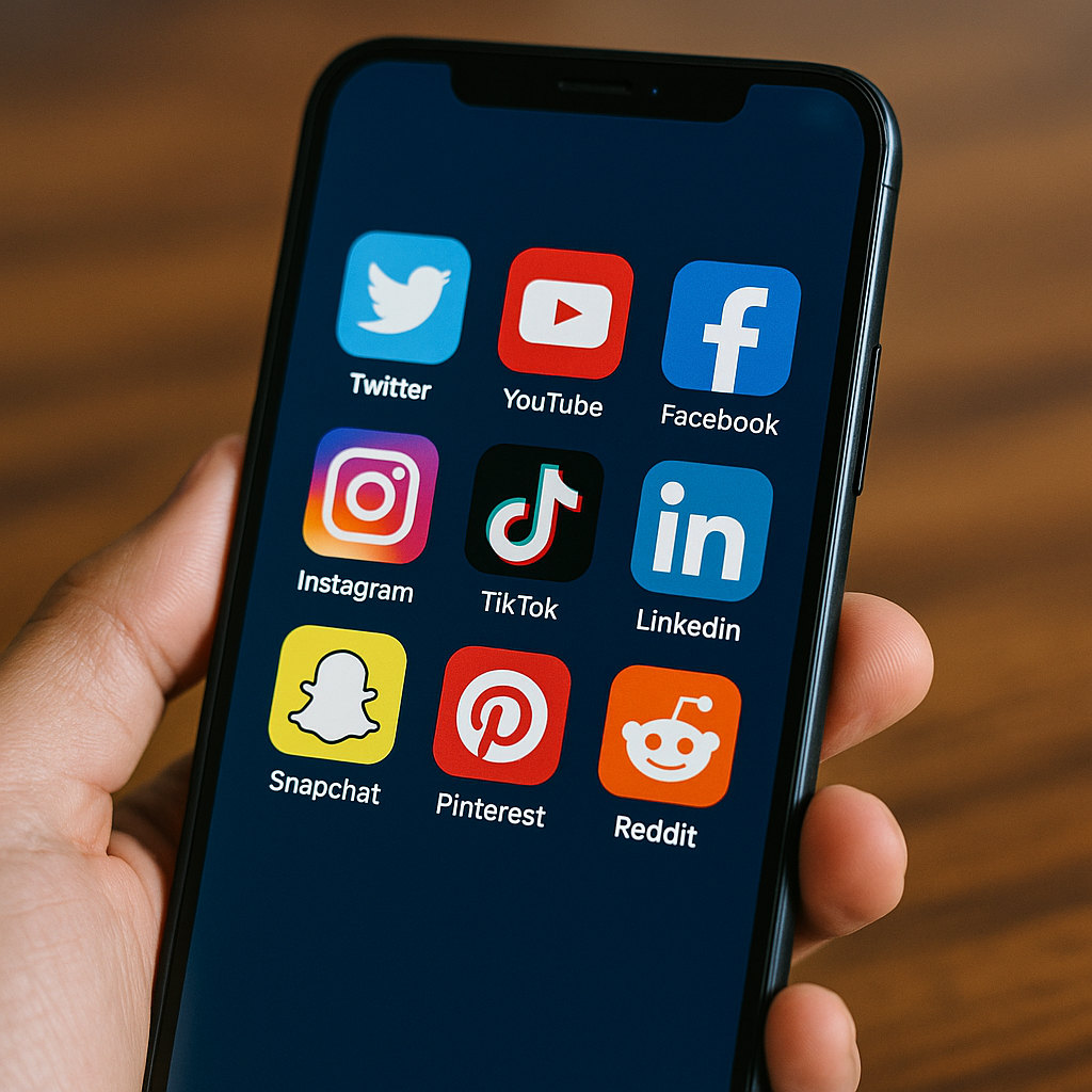 smartphone displaying various social media platforms