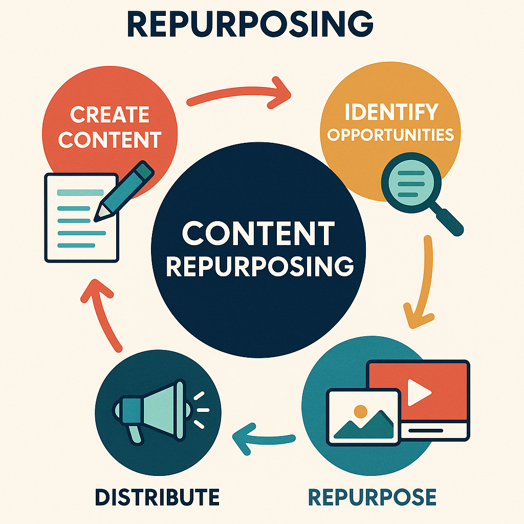 Infographic illustrating content repurposing steps