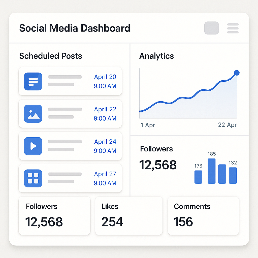 Social media management dashboard with scheduled posts