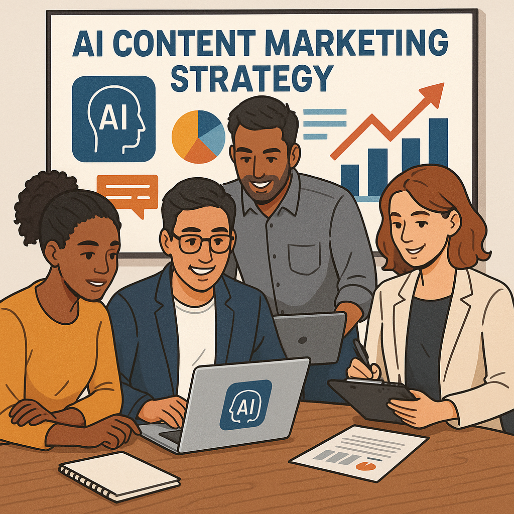 Team using AI tools for content marketing strategy