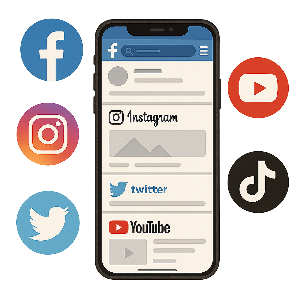 Smartphone displaying social media platform interfaces