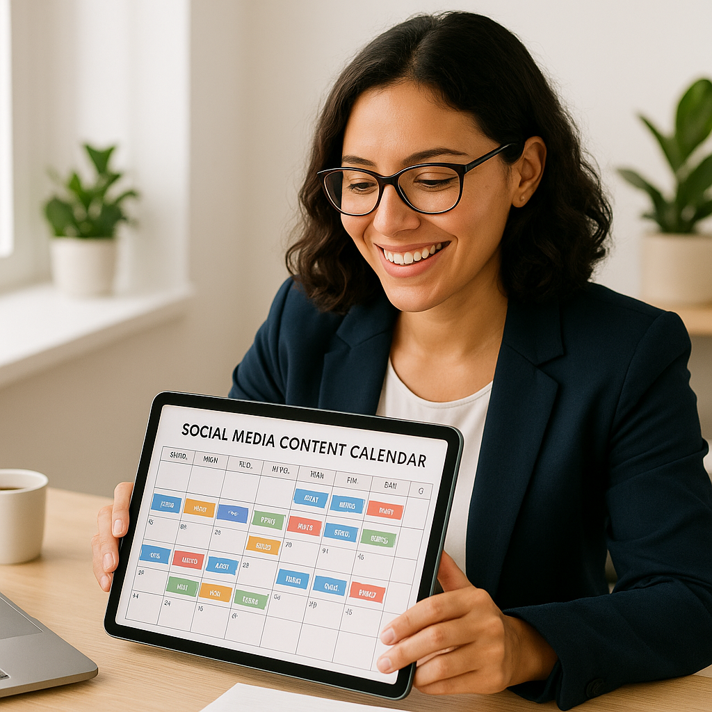 Professional marketer planning a social media content strategy