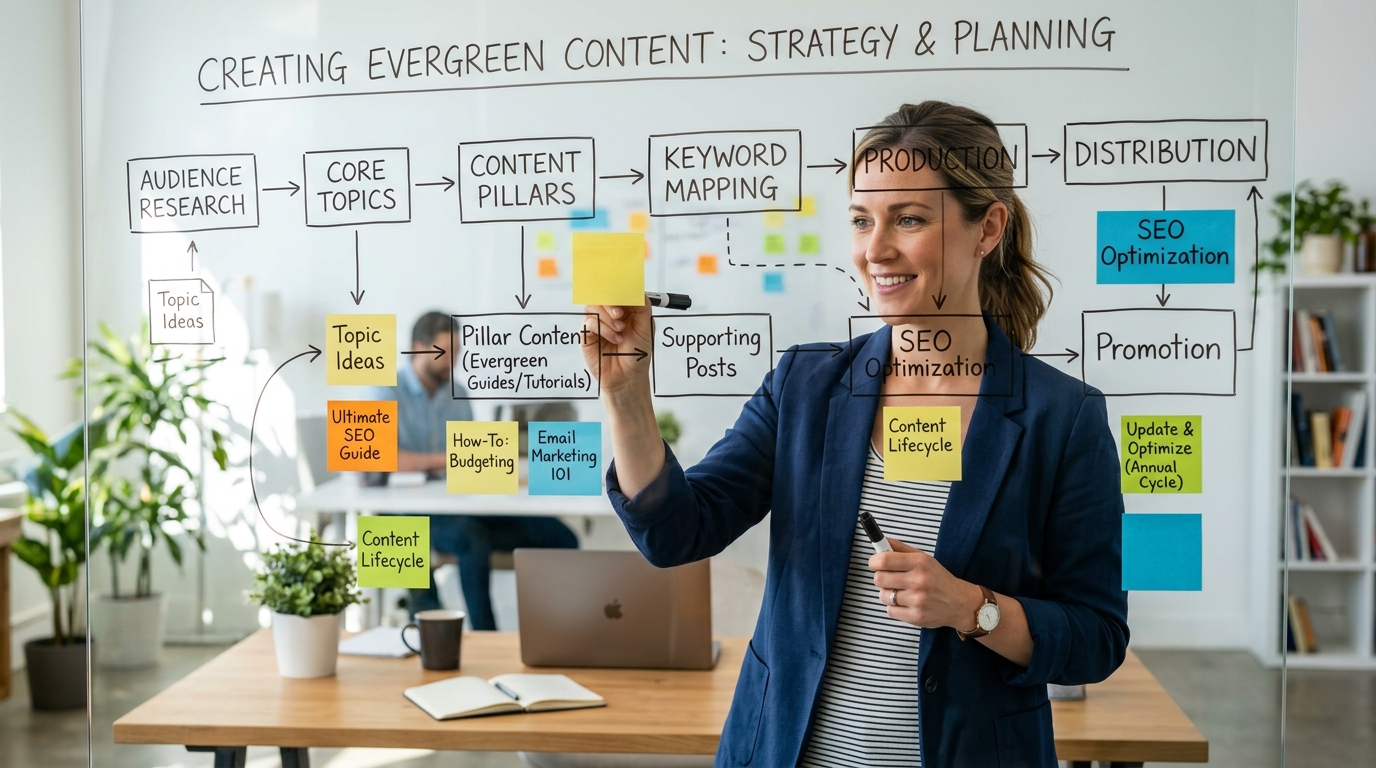 Person planning content strategy on a whiteboard