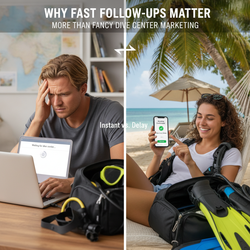 Comparison of slow email booking versus fast mobile dive center booking