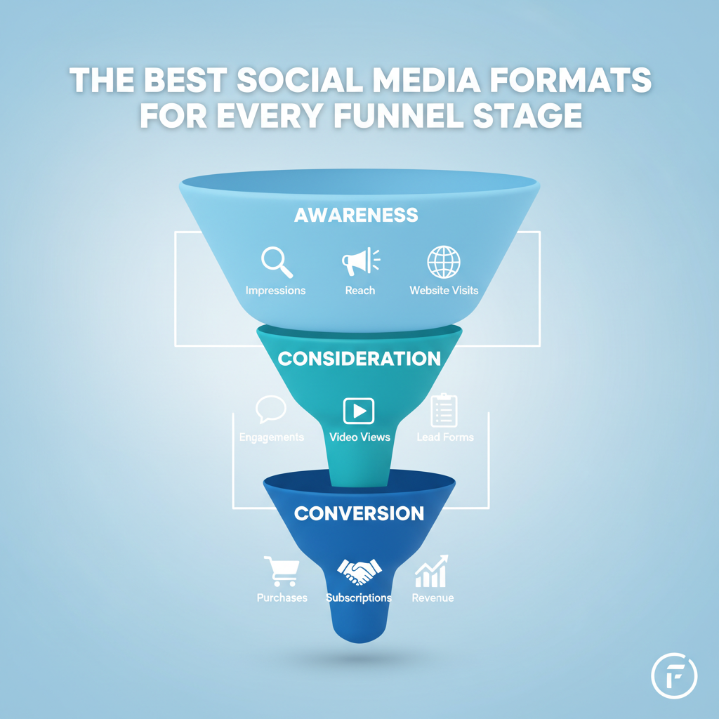 Marketing funnel diagram showing metrics to track at each stage