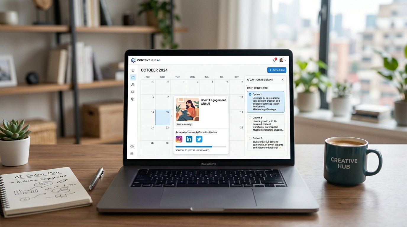A clean visual of an AI-powered content scheduling dashboard
