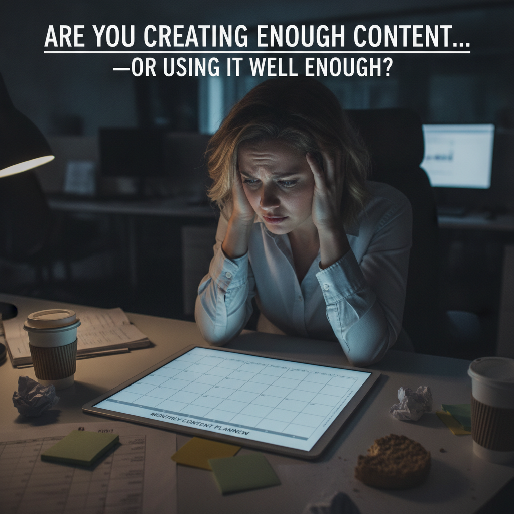 Overwhelmed marketing manager staring at an empty digital content calendar