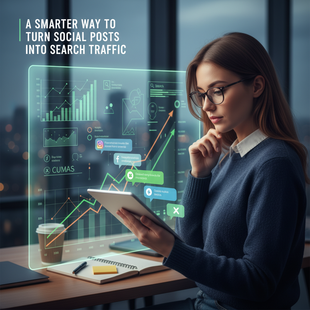 Marketer connecting social media engagement data to SEO strategy