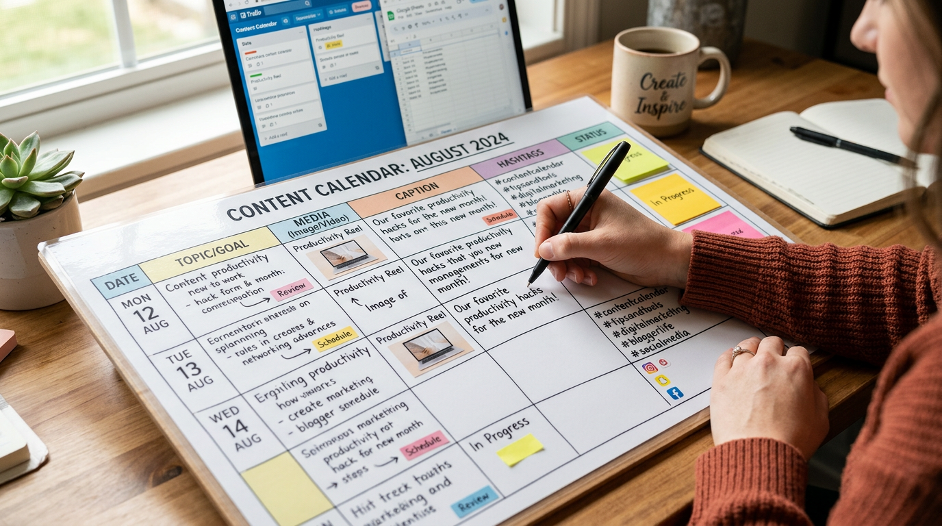 Detailed view of a social media content planner