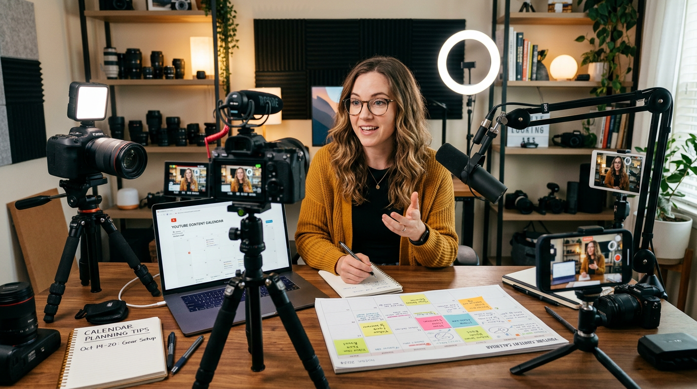 Content creator batching videos for social media