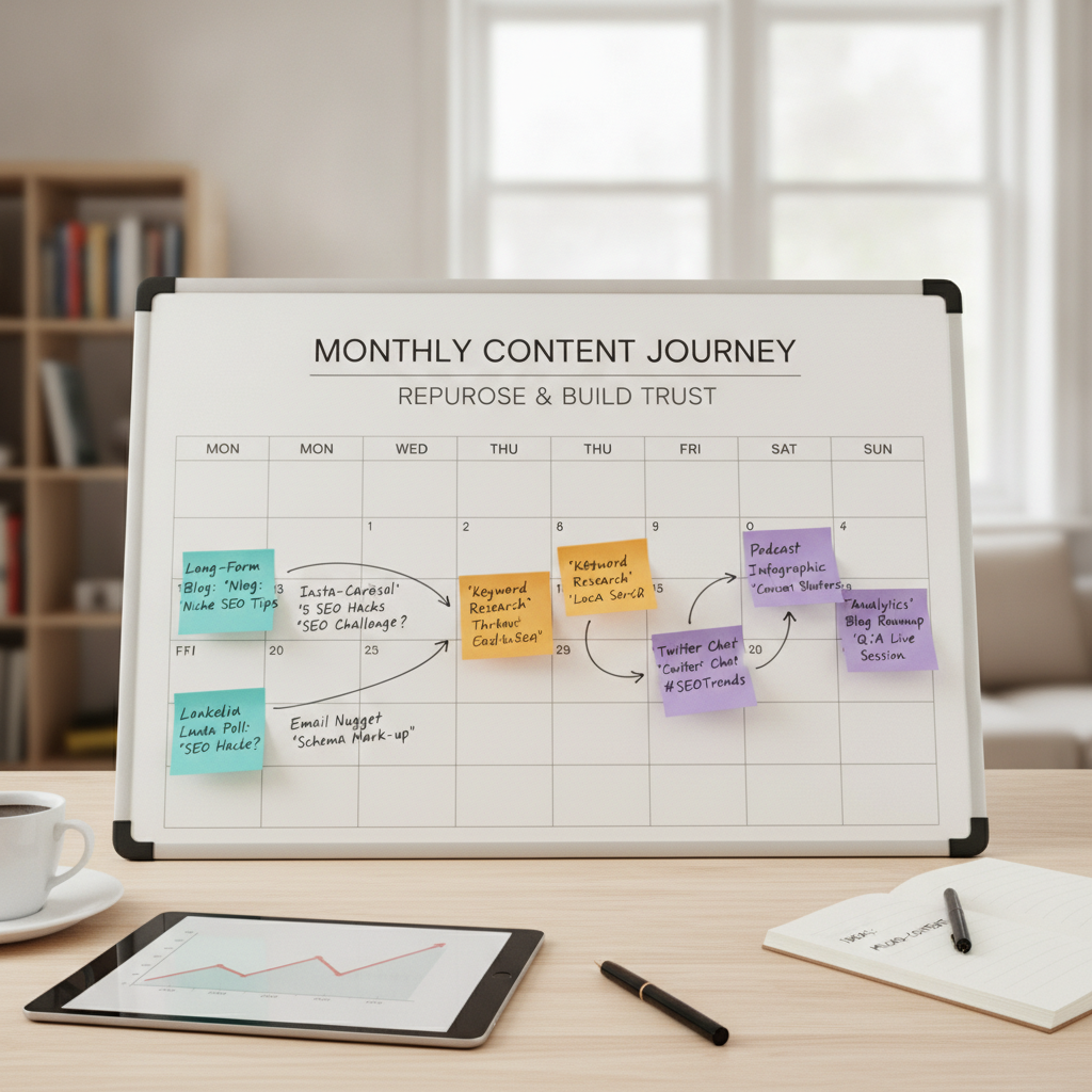 Calendar graphic showing the four week implementation plan for the micro content sprint