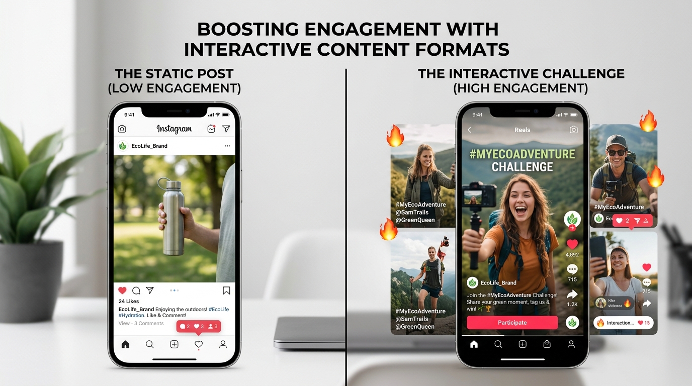 Comparison between a static photo post and an interactive video challenge on social media