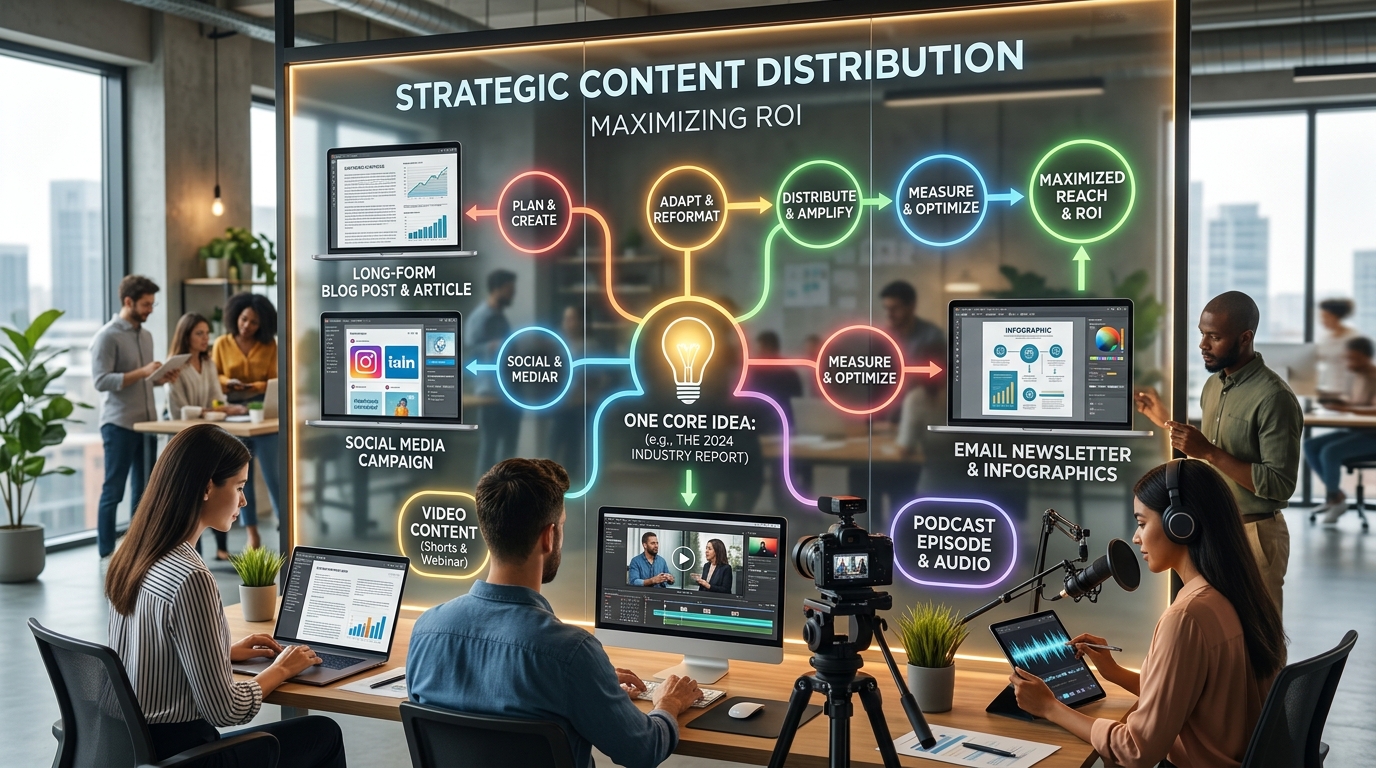 Diagram showing content repurposing from long-form to short-form