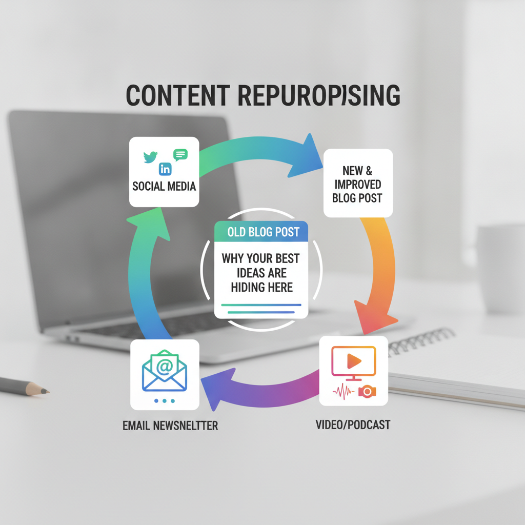 Diagram illustrating the content repurposing workflow from one asset to many