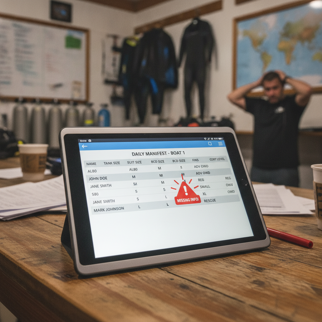 Digital boat manifest interface on a tablet screen