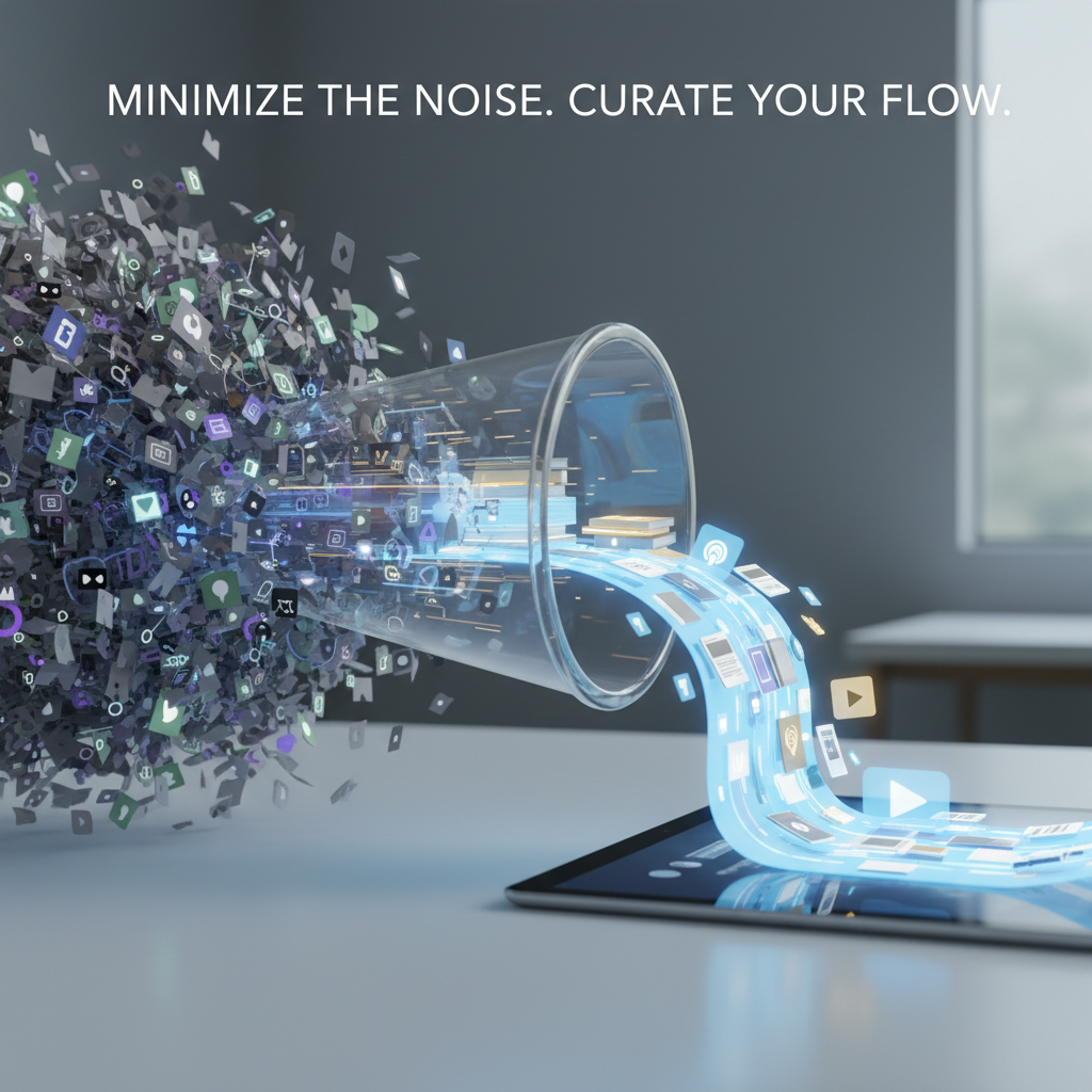 Funnel turning messy data points into glowing curated insights