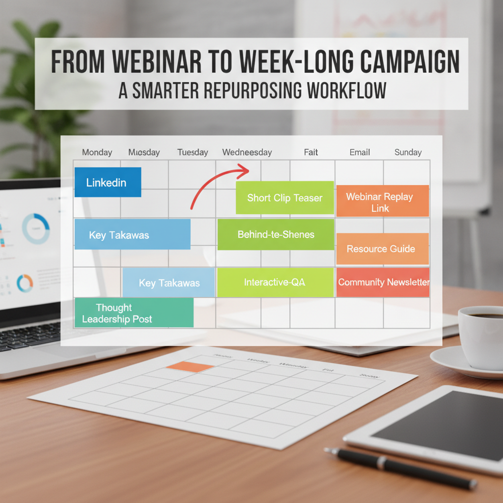Weeklong content distribution calendar for repurposed assets