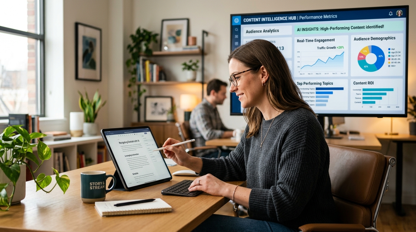 Human reviewing AI generated content analytics