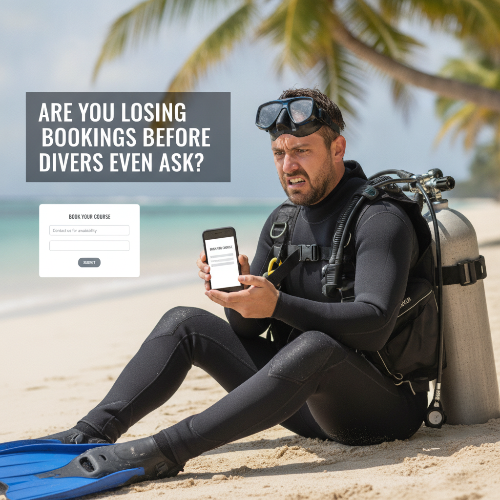 Diver checking phone for course availability