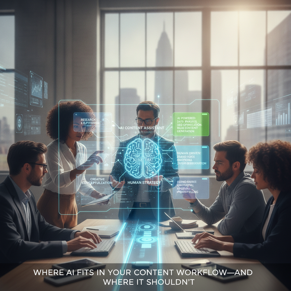Marketing professionals using AI tools on a dashboard