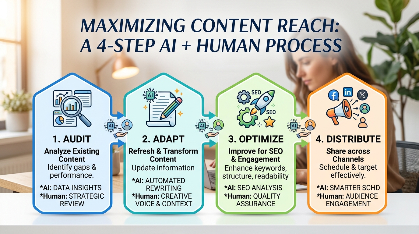 Diagram of the four step content repurposing framework