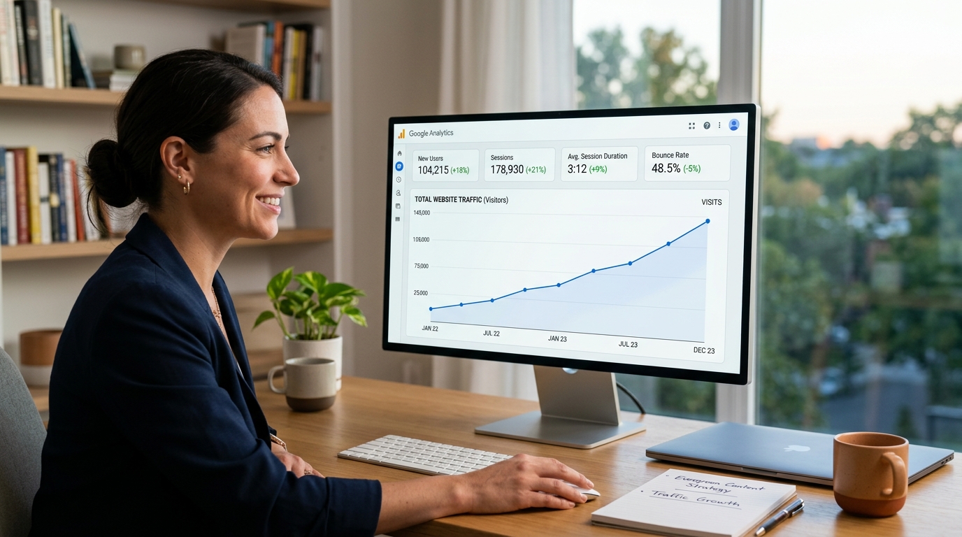 Analytics dashboard showing growing website traffic