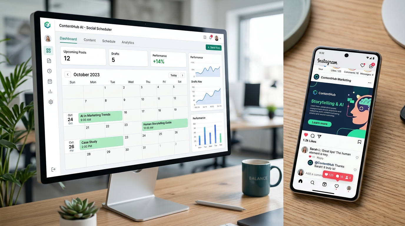 Repostra dashboard illustrating automated scheduling and human engagement