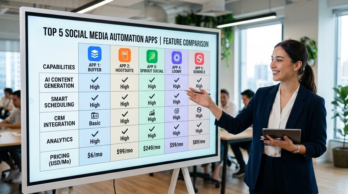 A comparison table matrix of top social media automation tools
