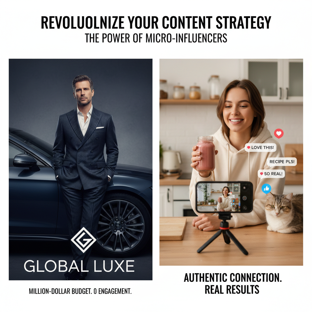 Comparison between low-engagement celebrity ad and high-engagement micro-influencer content