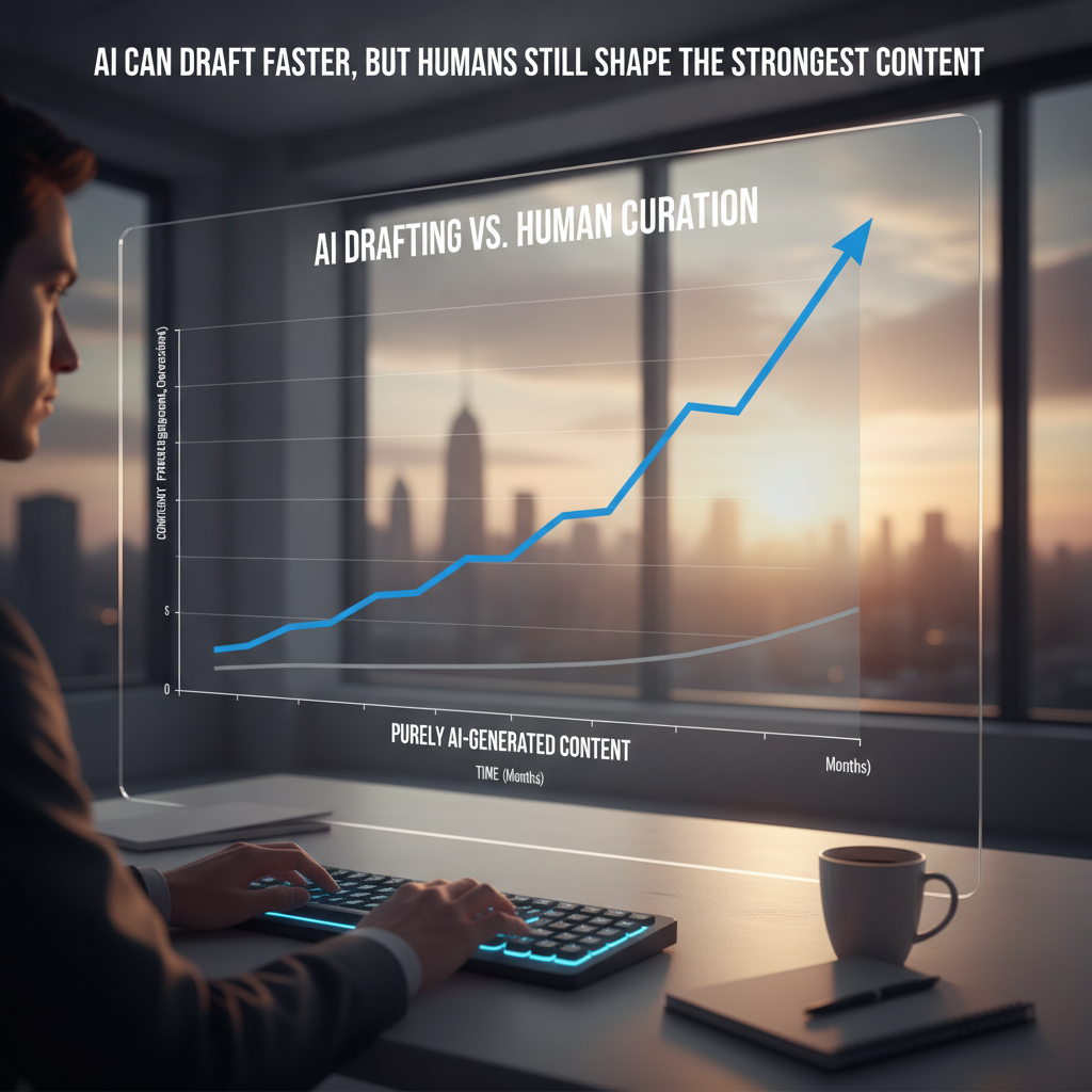 Data chart illustrating the performance gap between human-led and AI-generated content