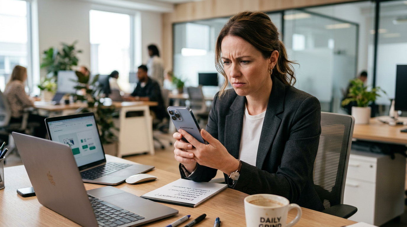 Person looking at phone with no notifications
