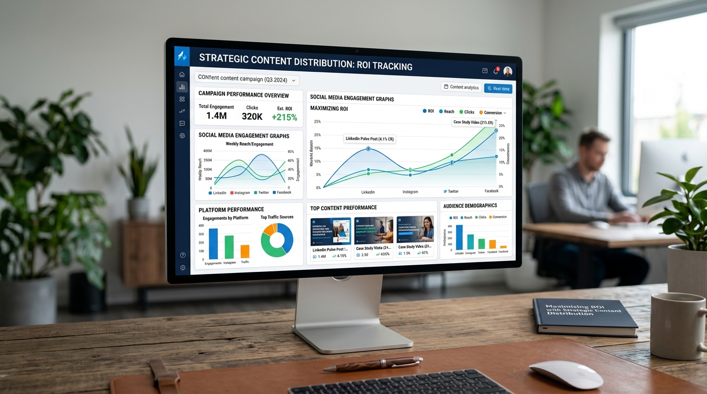 Analytics dashboard showing engagement metrics across platforms