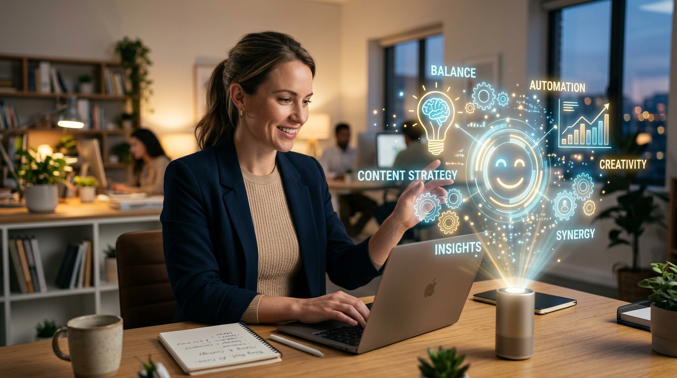 Human and AI working together on a content strategy