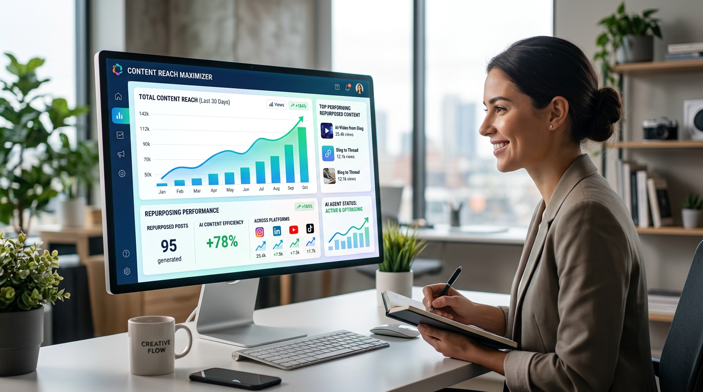 Digital marketing dashboard with analytics showing content growth