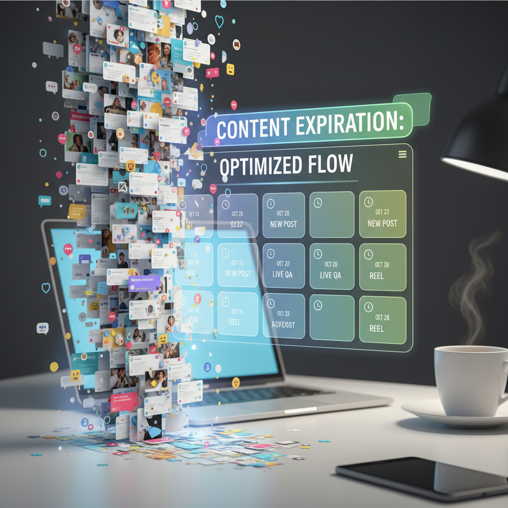 Concept illustrating digital clutter being organized into a structured content calendar