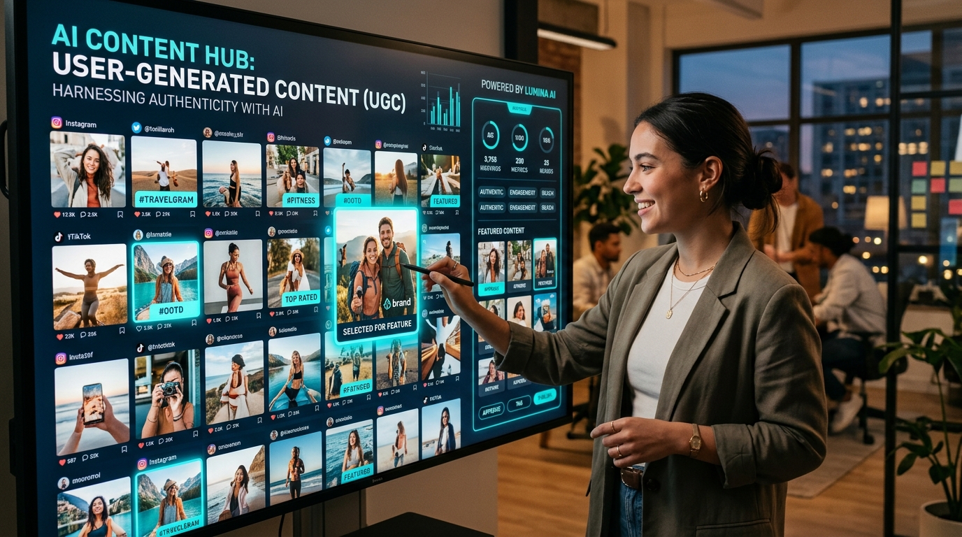 A digital interface demonstrating AI analyzing and curating social media content.