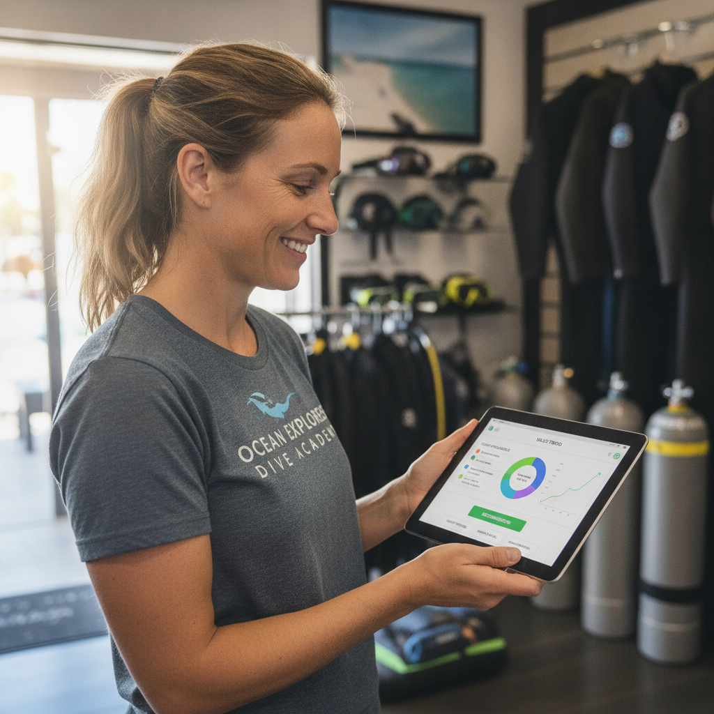 Dive center software displaying customer certification milestones