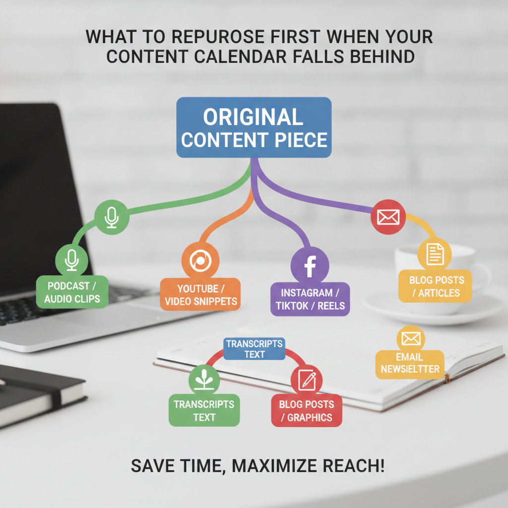 Flowchart of a sustainable content repurposing workflow