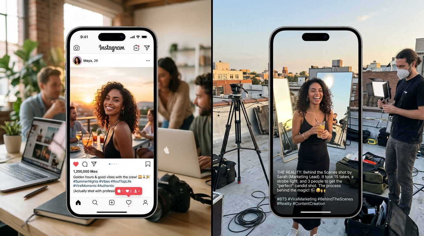 Contrast between polished content and authentic content