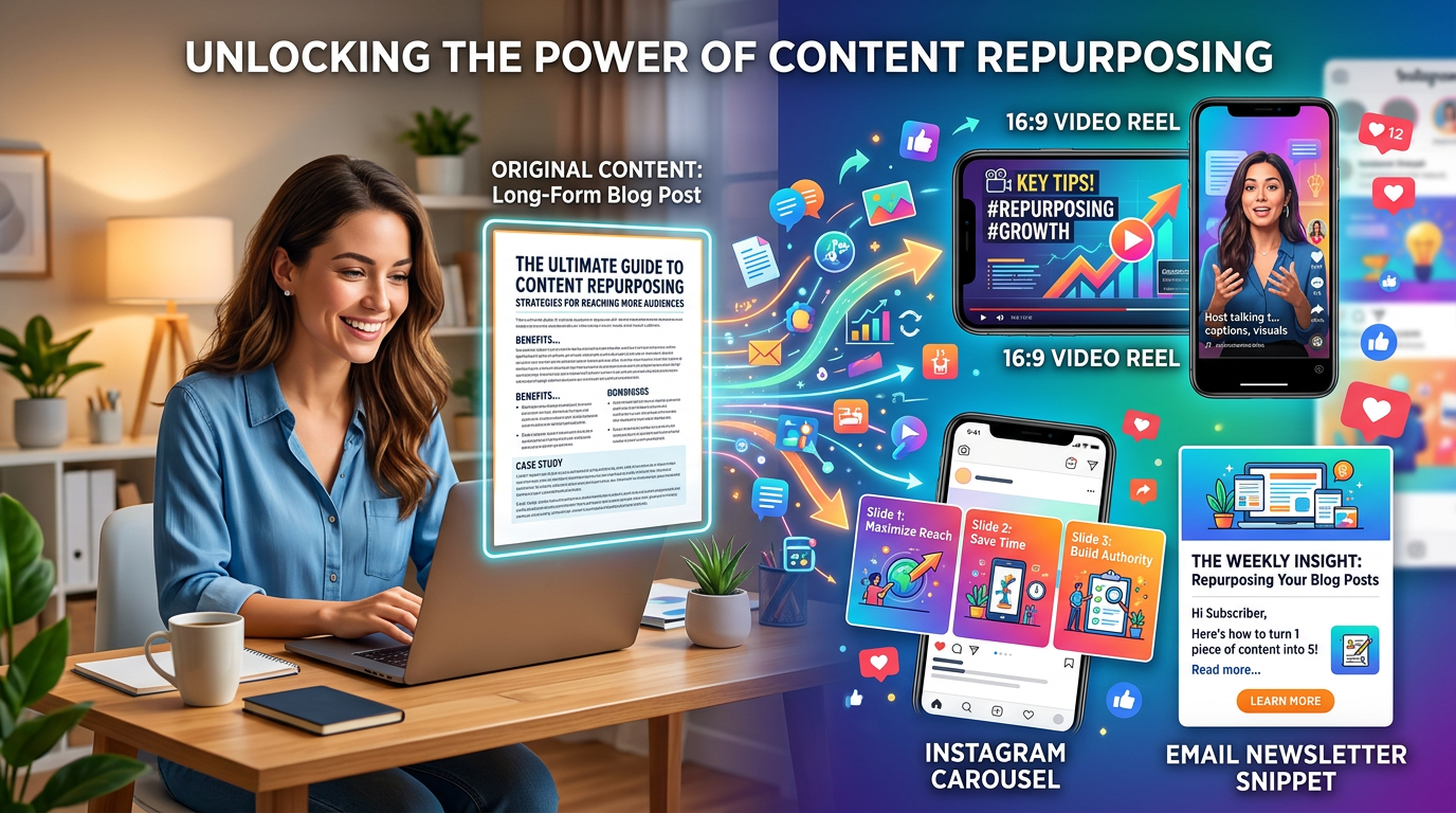 Illustration of one piece of content turning into multiple digital formats