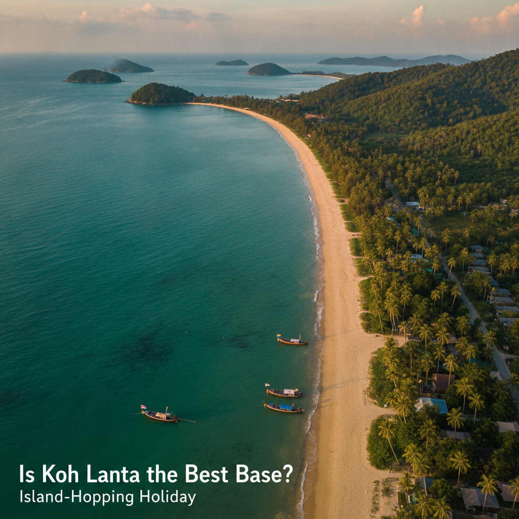 Aerial view of Koh Lanta's peaceful coastline