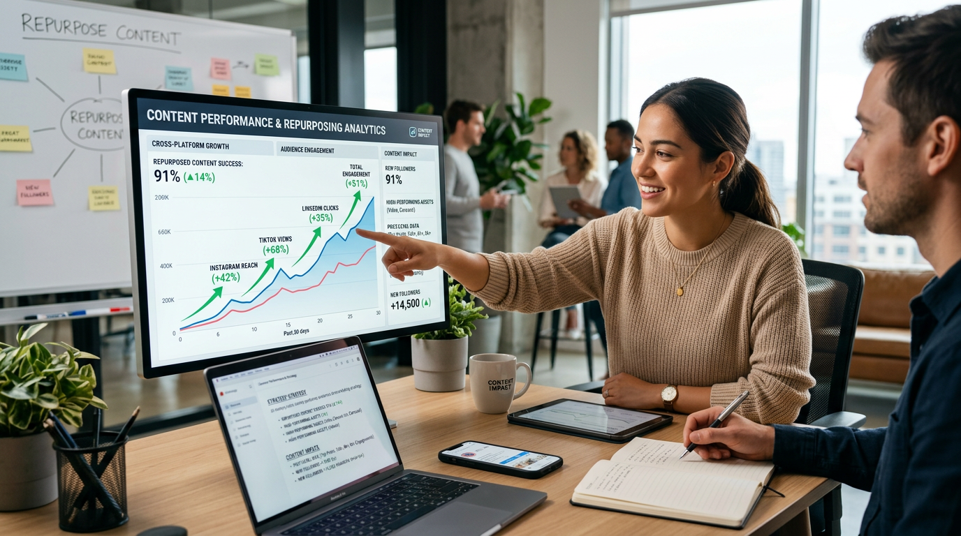 Analytics dashboard displaying social media growth and strong ROI