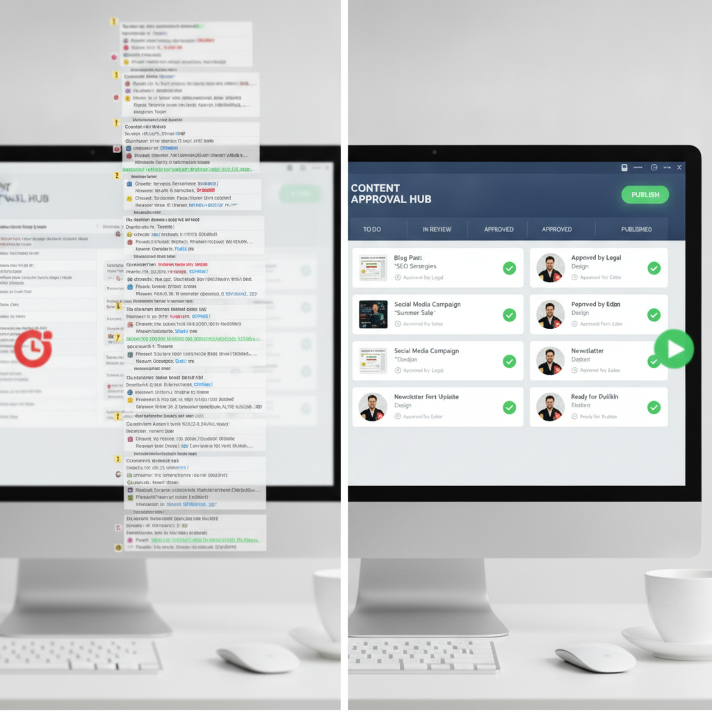 Comparing bad and good content approval workflows