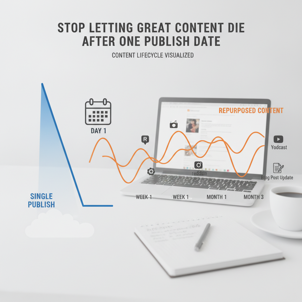 Graph comparing single publish lifespan versus repurposed content lifespan