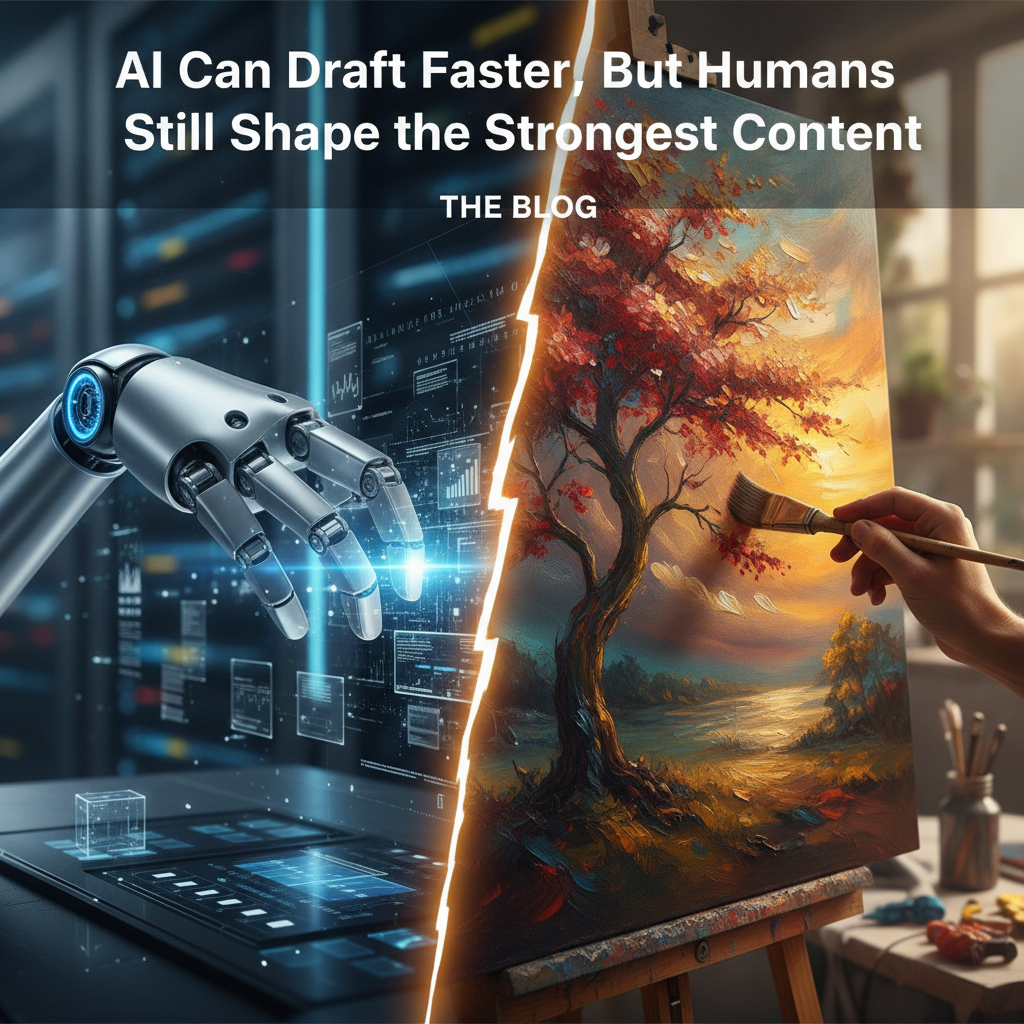 Comparison between AI data processing and human creative storytelling