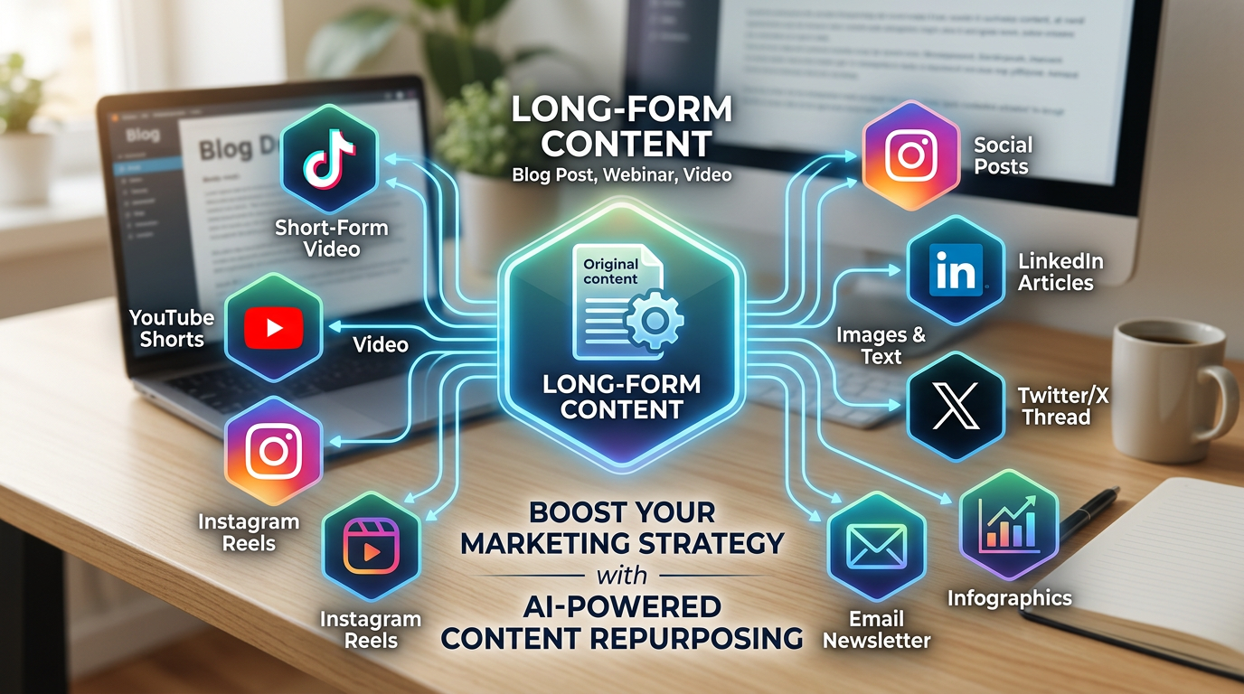 Diagram illustrating the content ecosystem model turning one asset into many