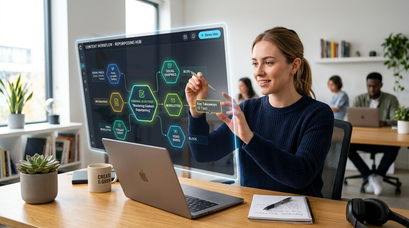 Professional using digital tools to organize a content strategy