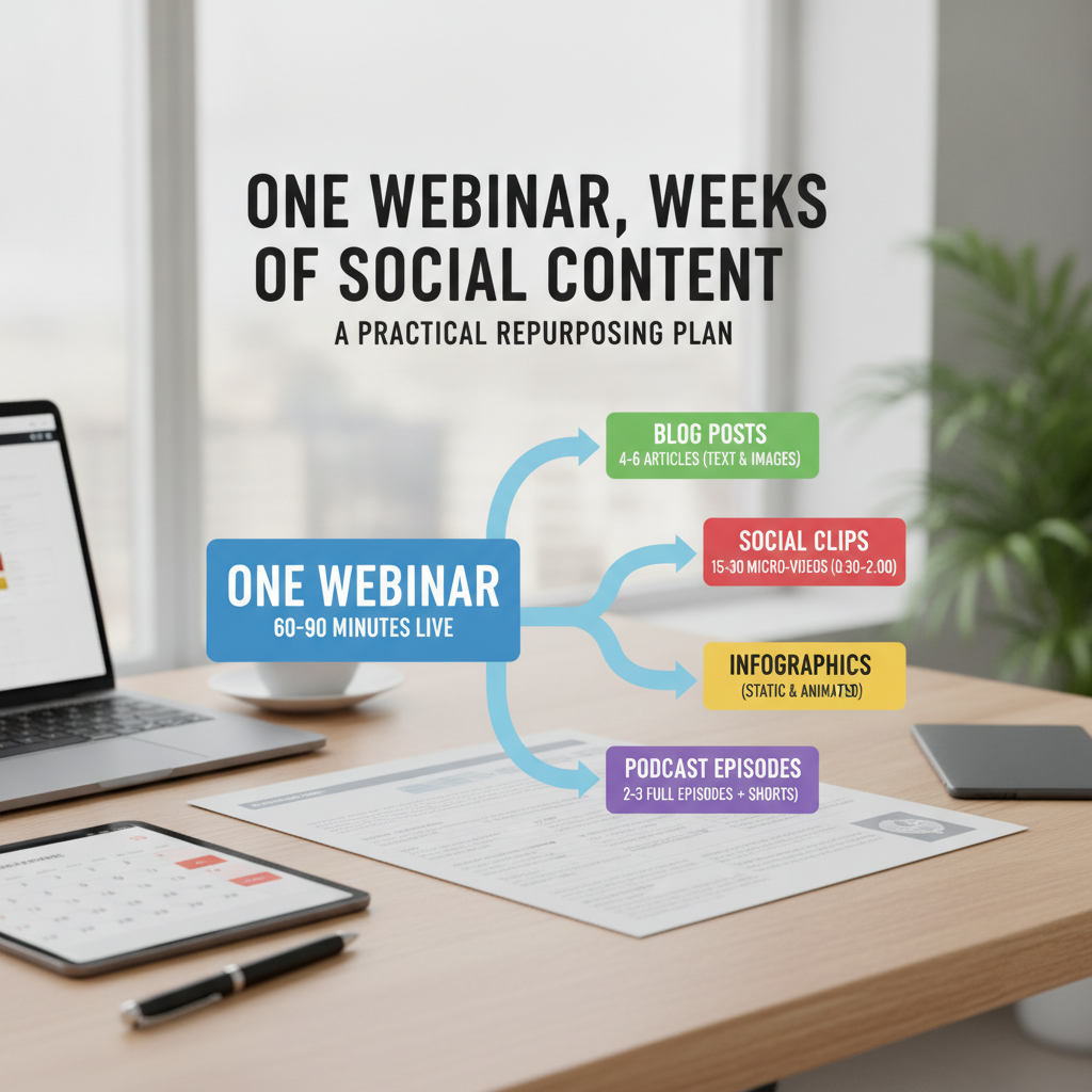 Content repurposing flowchart showing the one to twenty framework
