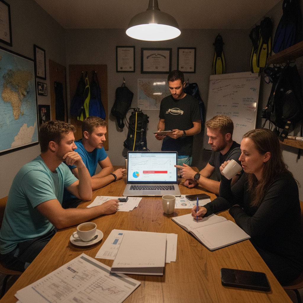 Dive center staff preparing for next viral trend using analytics