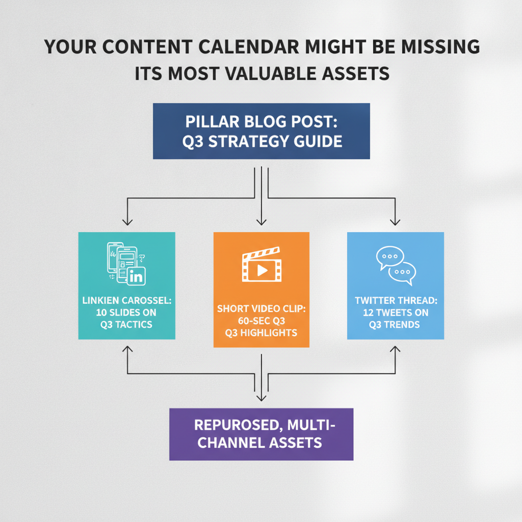 Diagram demonstrating how one piece of pillar content transforms into various platform-specific social media posts.